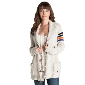 Roxy Aztec Geometric Back Shawl Collar Open Front Cardigan Sweater Size M Beige